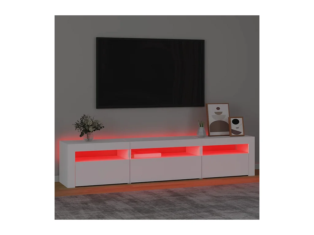 Meuble TV avec lumières LED Blanc 195x35x40 cm