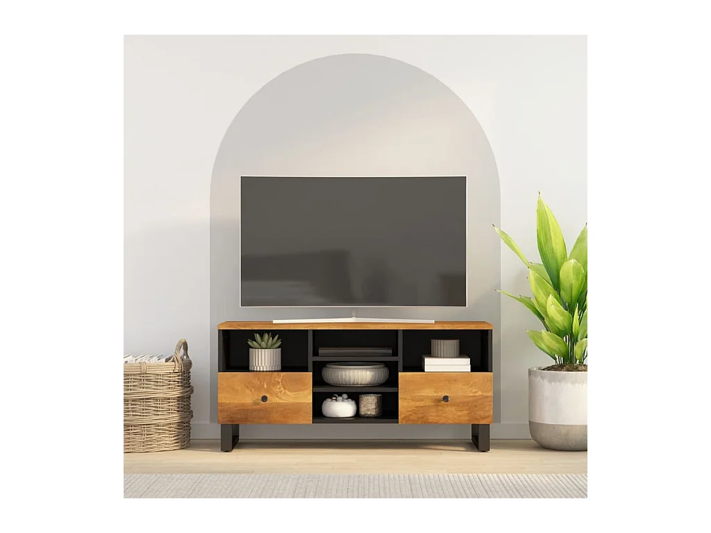 Meuble TV 100x33x46 cm bois de manguier et d'ingénierie