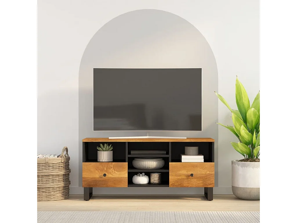 Móvel TV 100x33x46 cm madeira de mangueira e madeira trabalhada