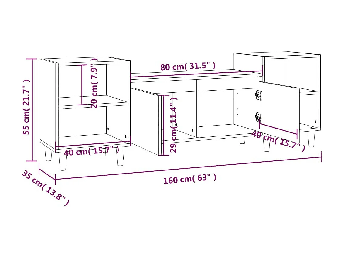 Meuble TV Noir 160x35x55 cm Bois d'ingénierie