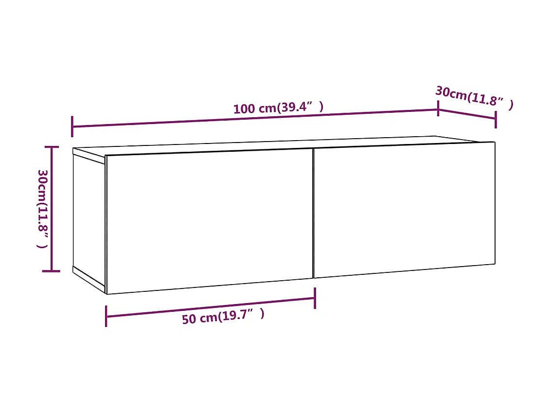 Meubles TV 2 pcs Chêne fumé 100x30x30 cm Bois d'ingénierie