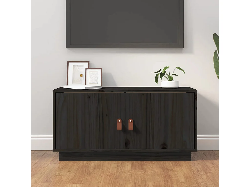 Meuble TV Noir 80x34x40 cm Bois de pin massif