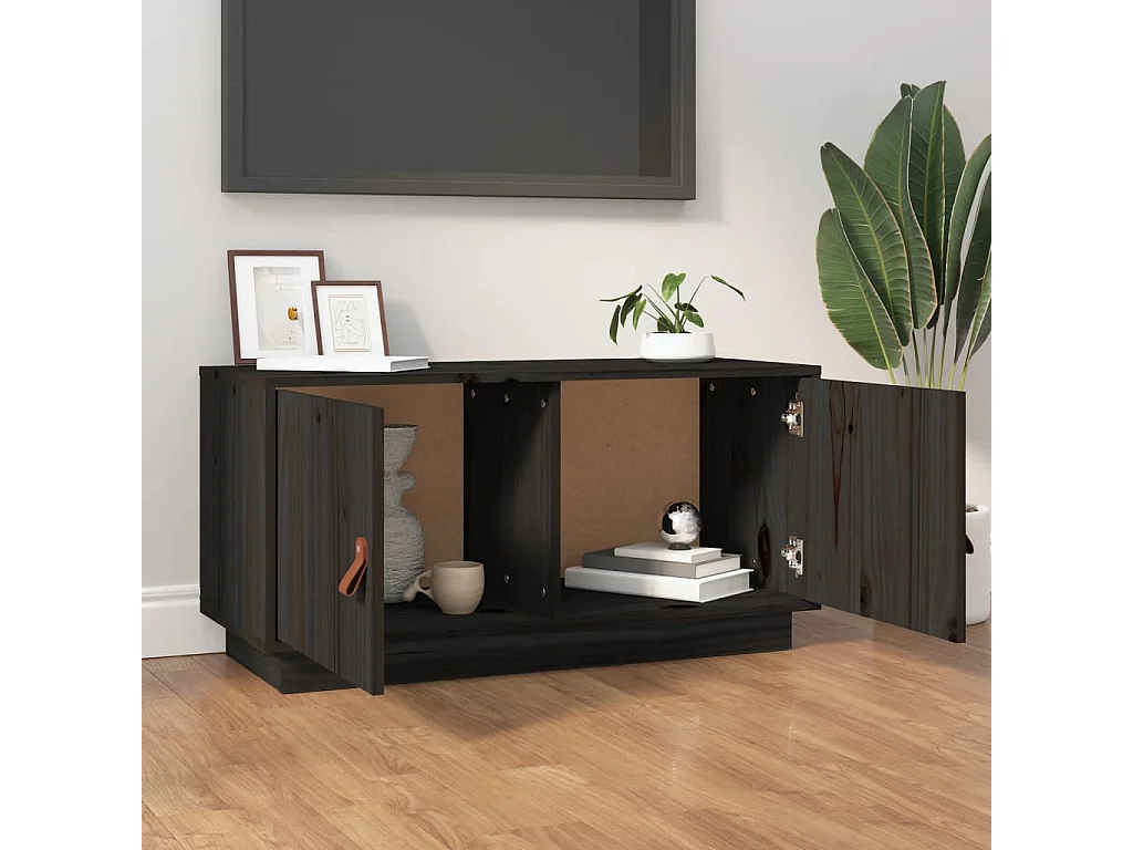 Meuble TV Noir 80x34x40 cm Bois de pin massif