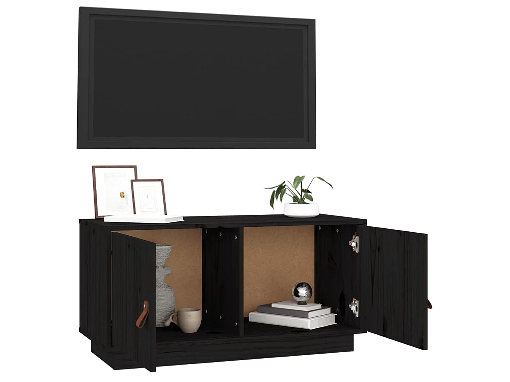 Meuble TV Noir 80x34x40 cm Bois de pin massif