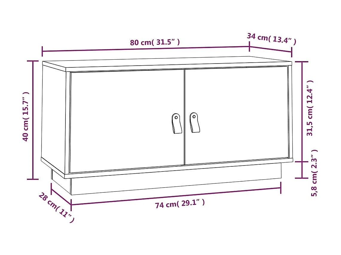 Meuble TV Noir 80x34x40 cm Bois de pin massif