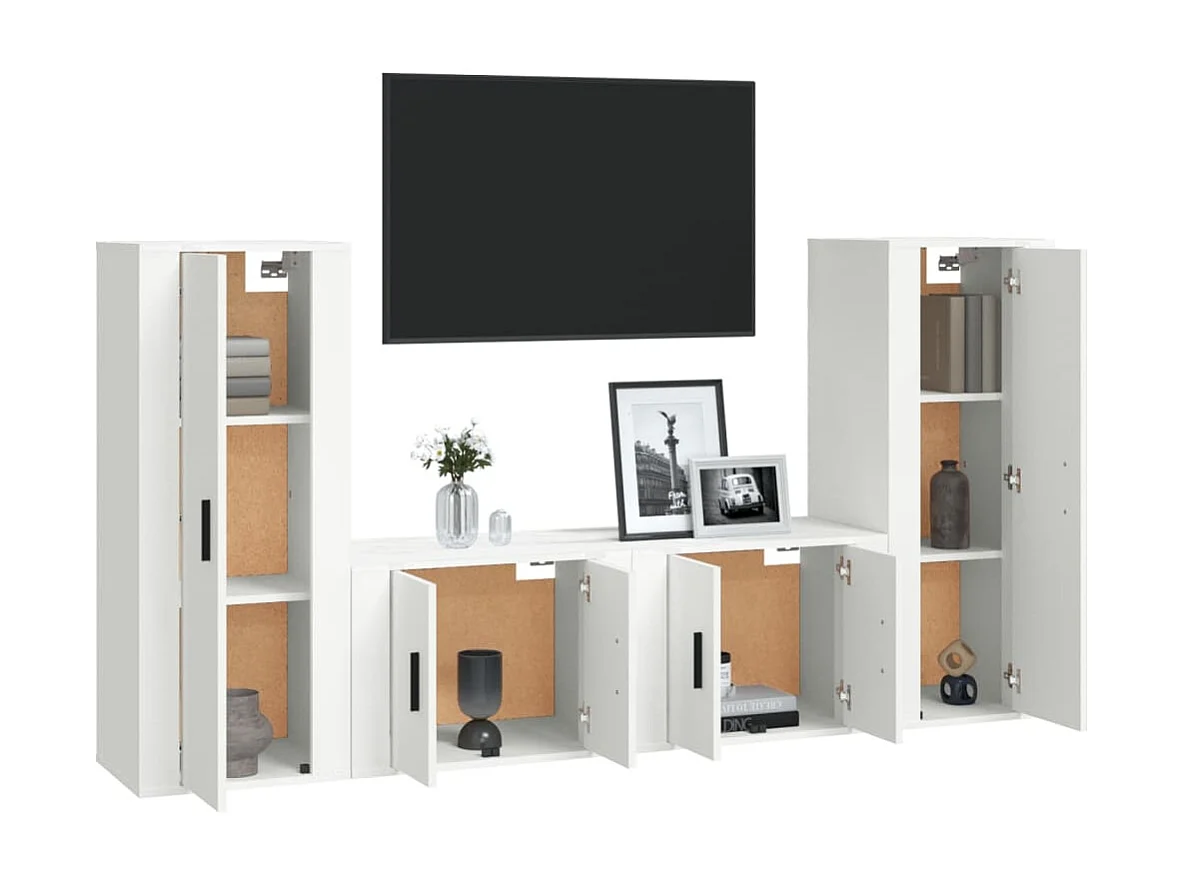 Ensemble de meubles TV 4 pcs Blanc Bois d'ingénierie