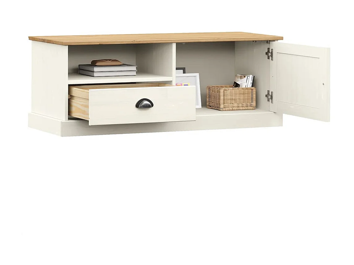 Meuble TV VIGO blanc 106x40x40 cm bois massif de pin