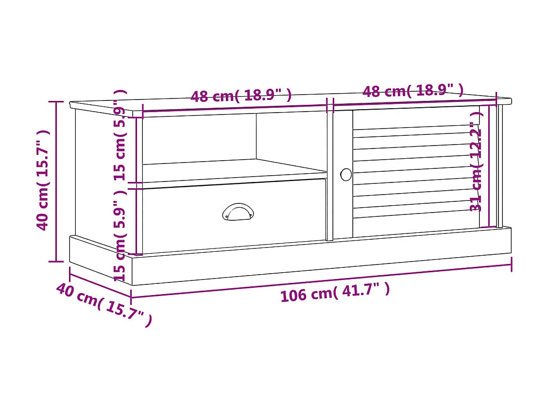 Meuble TV VIGO blanc 106x40x40 cm bois massif de pin