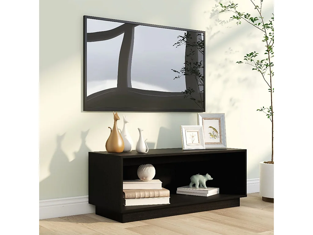 Meuble TV Noir 90x35x35 cm Bois de pin massif