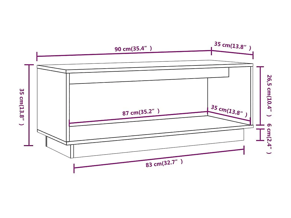 Meuble TV Noir 90x35x35 cm Bois de pin massif