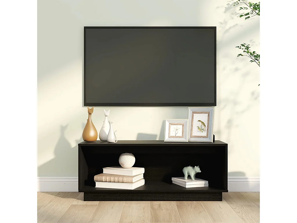 Meuble TV Noir 90x35x35 cm Bois de pin massif