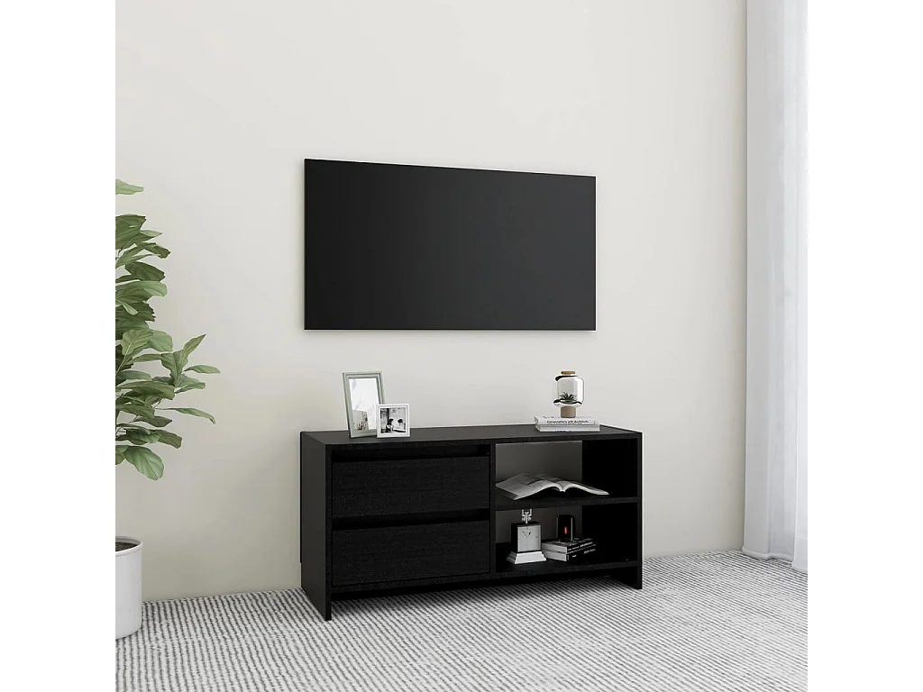 Meuble TV Noir 80x31x39 cm Bois de pin massif