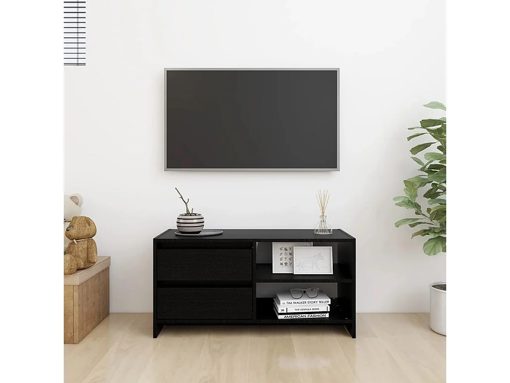 Meuble TV Noir 80x31x39 cm Bois de pin massif