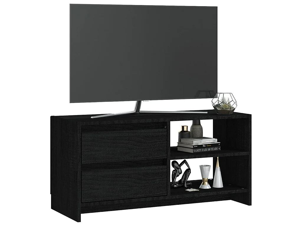 Meuble TV Noir 80x31x39 cm Bois de pin massif