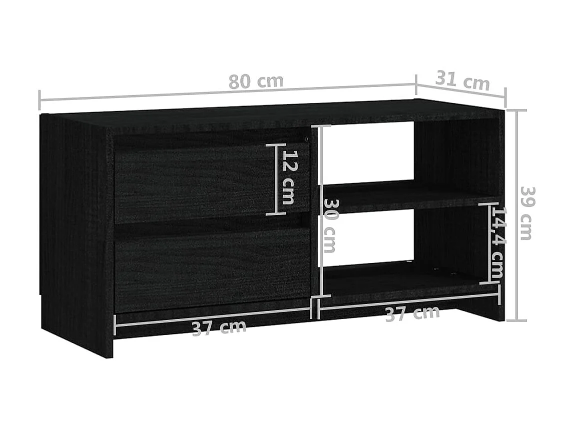 Meuble TV Noir 80x31x39 cm Bois de pin massif