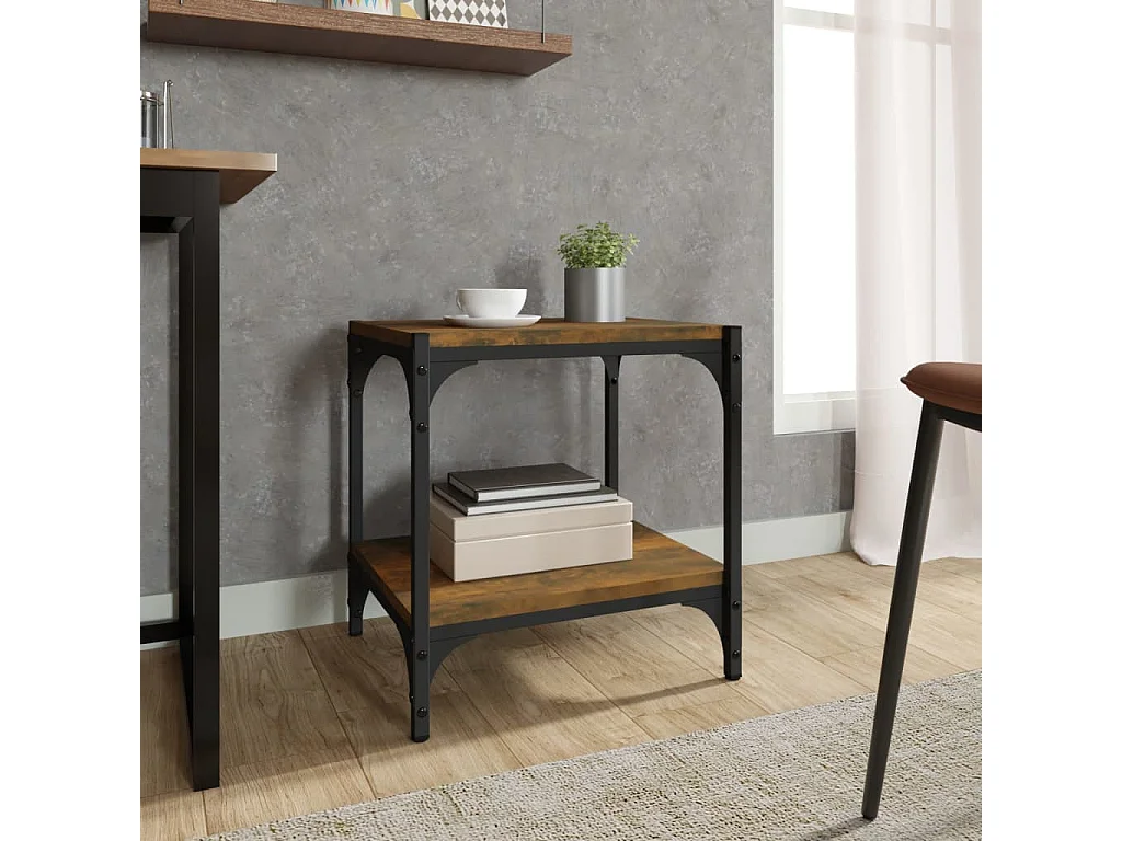 Meuble TV Chêne fumé 40x33x41 cm Bois d'ingénierie et acier