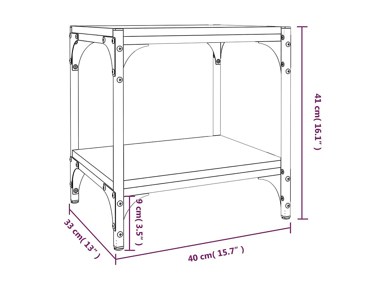 Meuble TV Chêne fumé 40x33x41 cm Bois d'ingénierie et acier