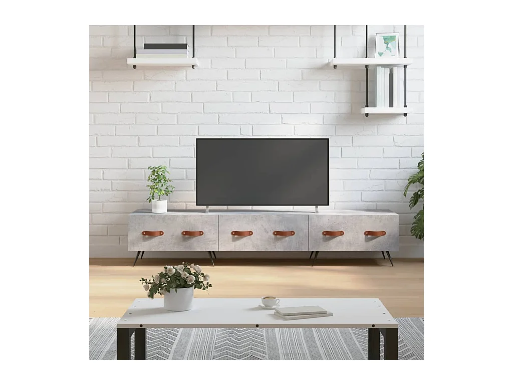 Meuble TV gris béton 150x36x30 cm bois d'ingénierie