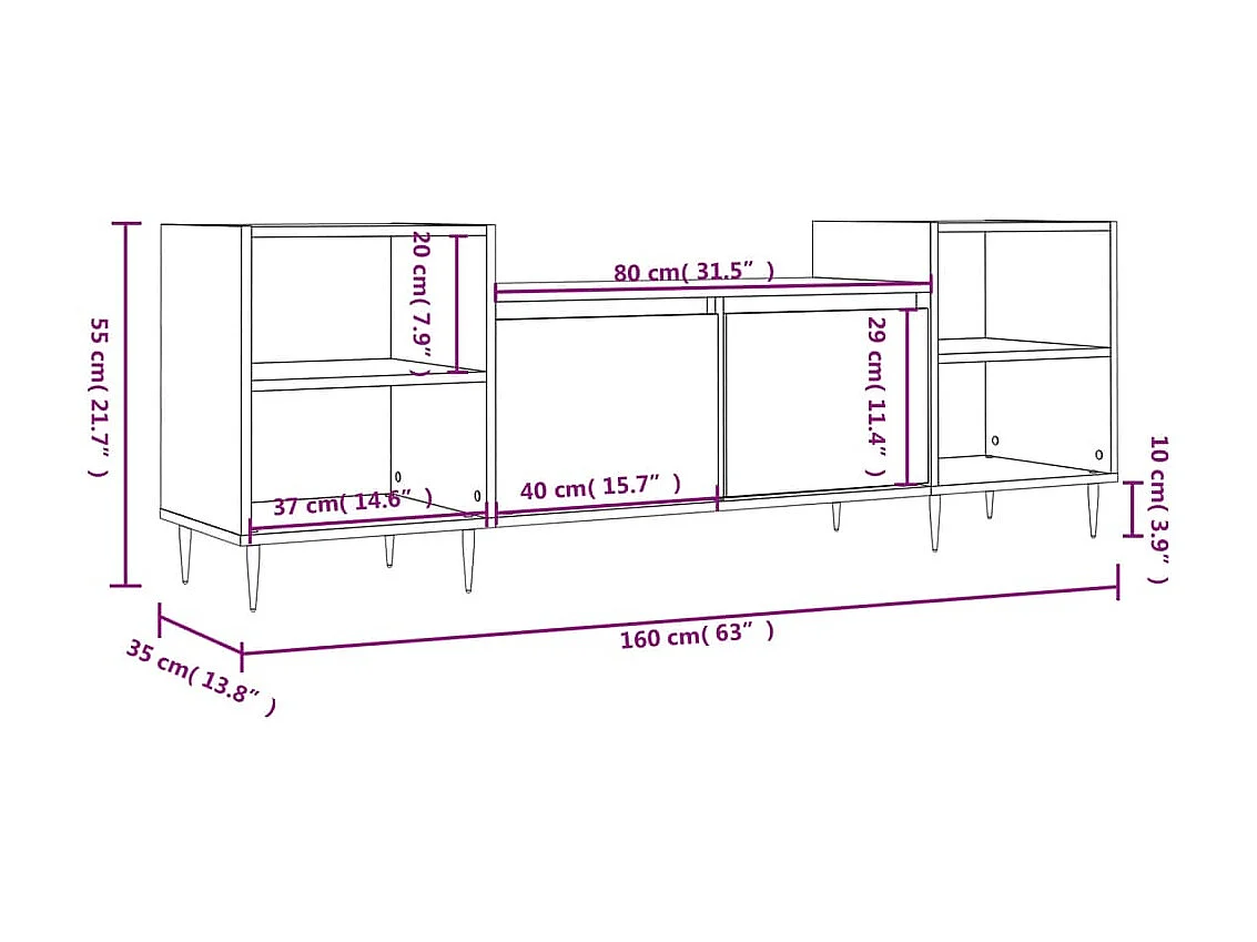 Zwart tv-meubel 160x35x55 cm Bewerkt hout