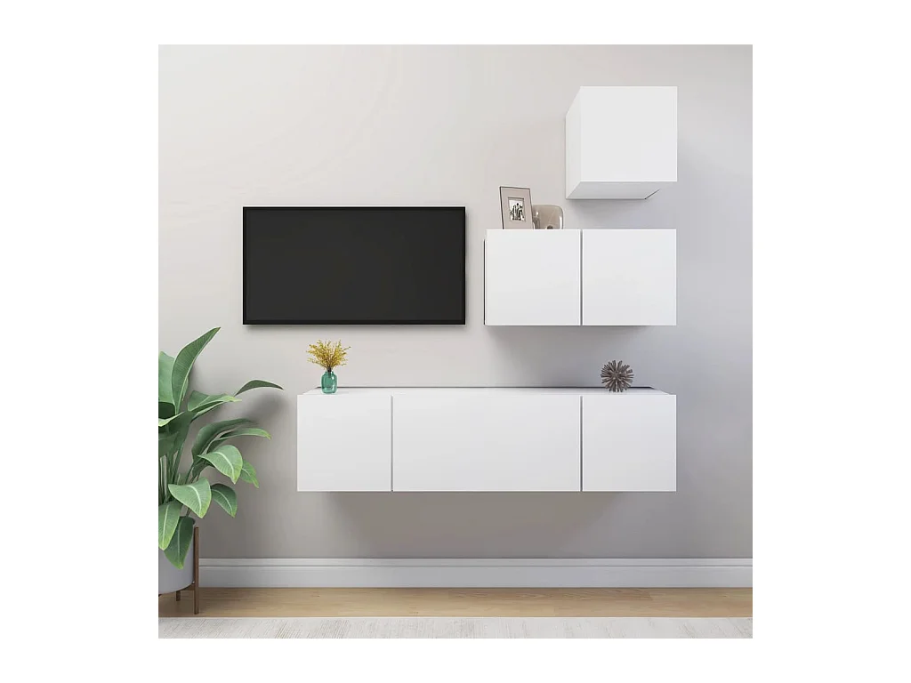 Set mobile TV 4 pezzi in truciolare bianco