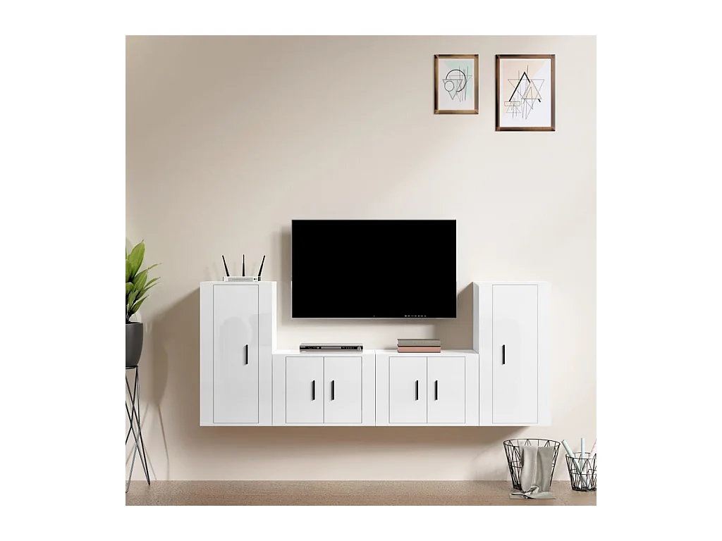 Ensemble de meubles TV 4 pcs Blanc brillant Bois d'ingénierie