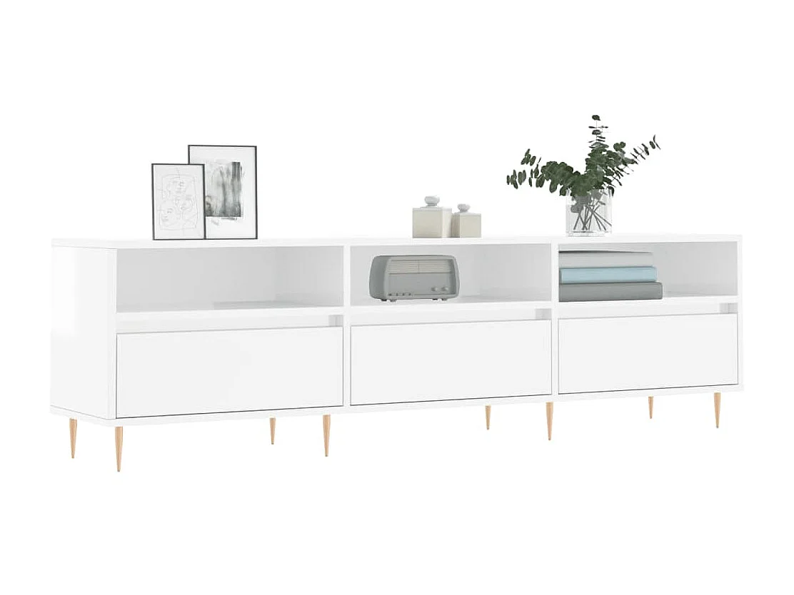 Meuble TV blanc brillant 150x30x44,5 cm bois d'ingénierie