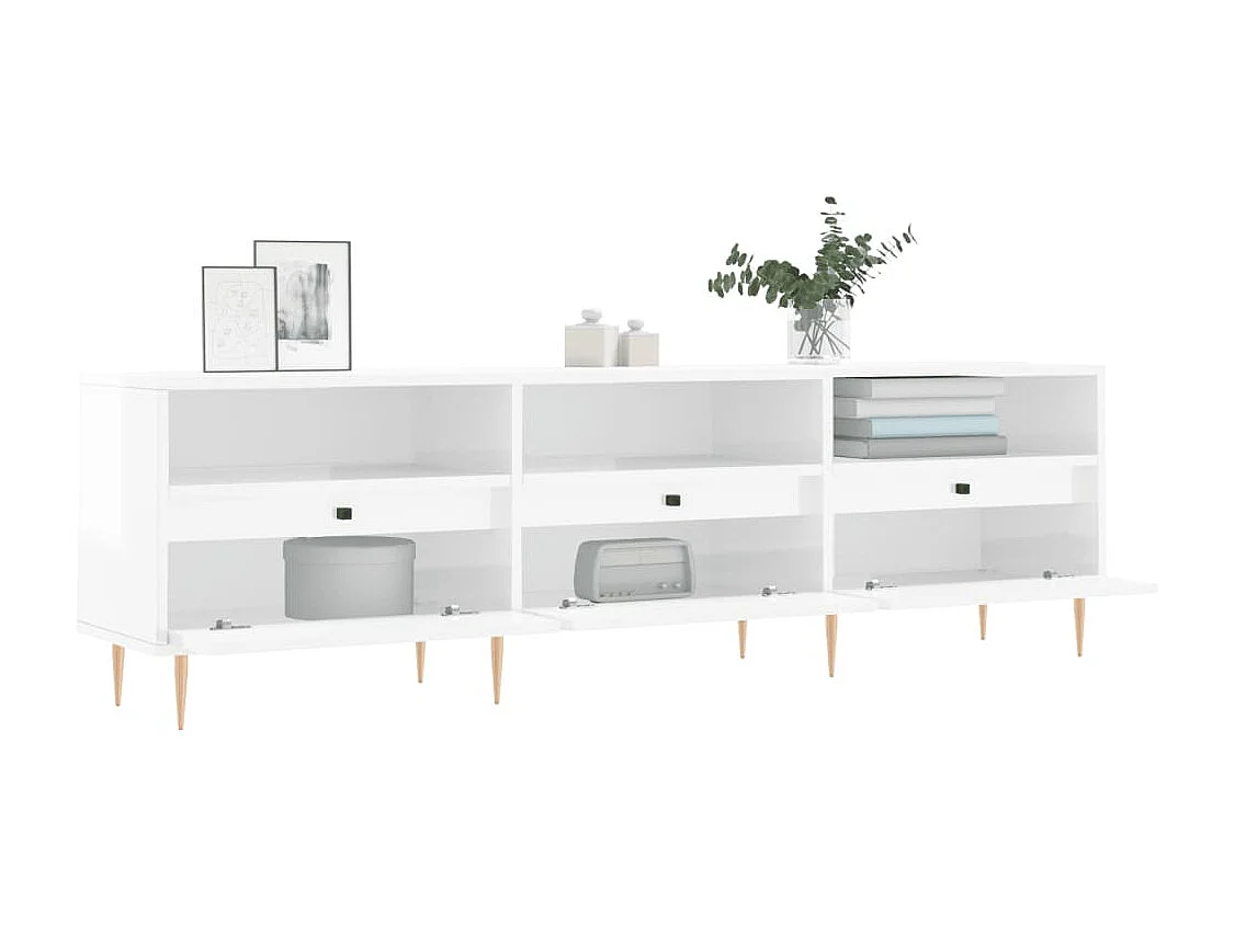 Meuble TV blanc brillant 150x30x44,5 cm bois d'ingénierie