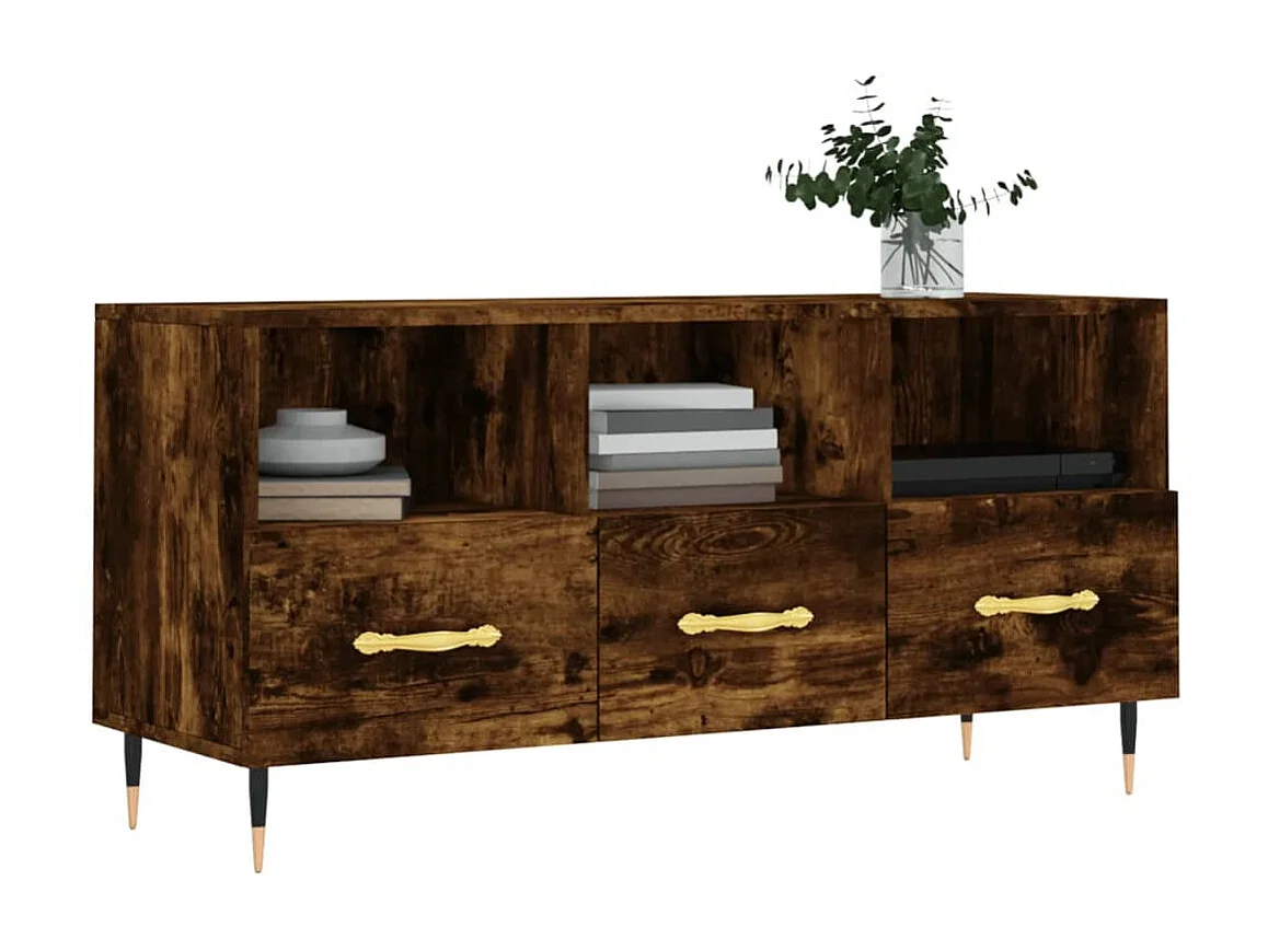 Meuble TV chêne fumé 102x36x50 cm bois d'ingénierie