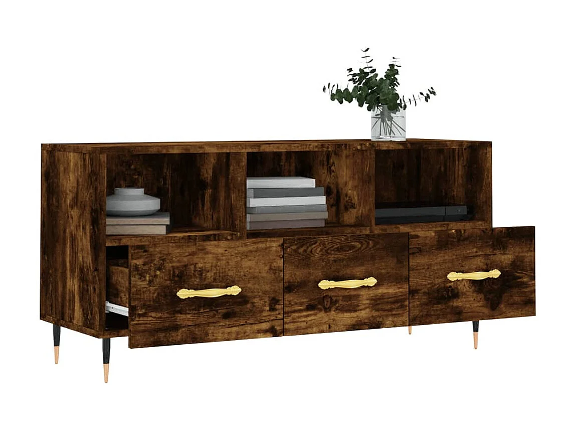 Meuble TV chêne fumé 102x36x50 cm bois d'ingénierie