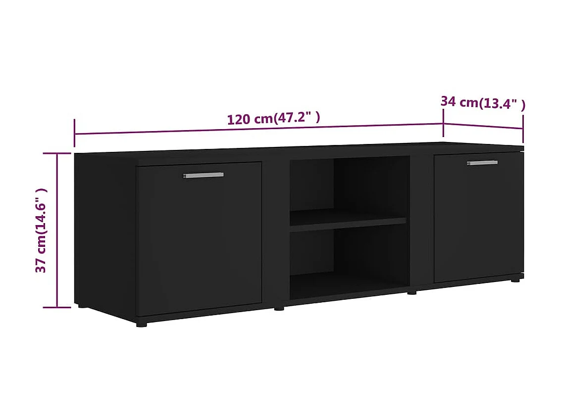 Meuble TV Noir 120x34x37 cm Aggloméré