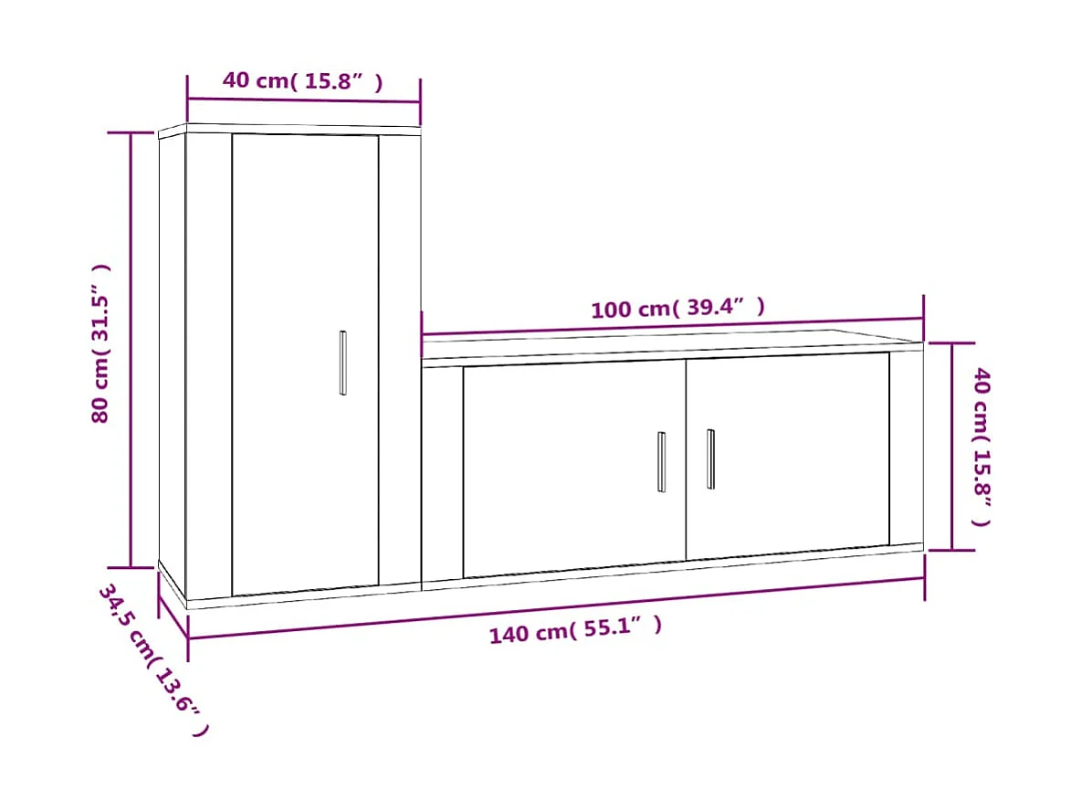 Juego de soporte para TV de 2 piezas de madera de ingeniería blanca