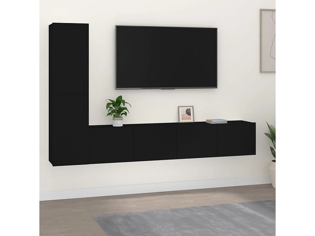 4-delige tv-standaardset zwart bewerkt hout