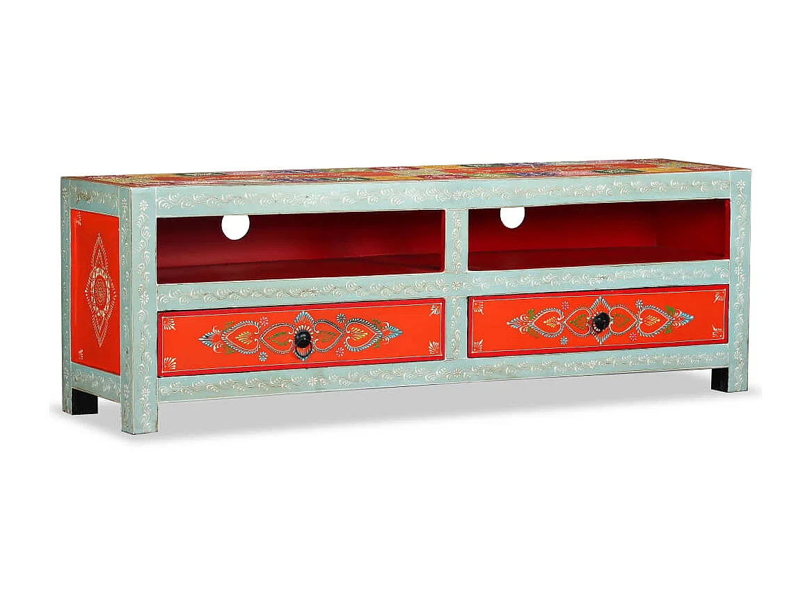 TV-Schrank aus massivem Mangoholz, handbemalt