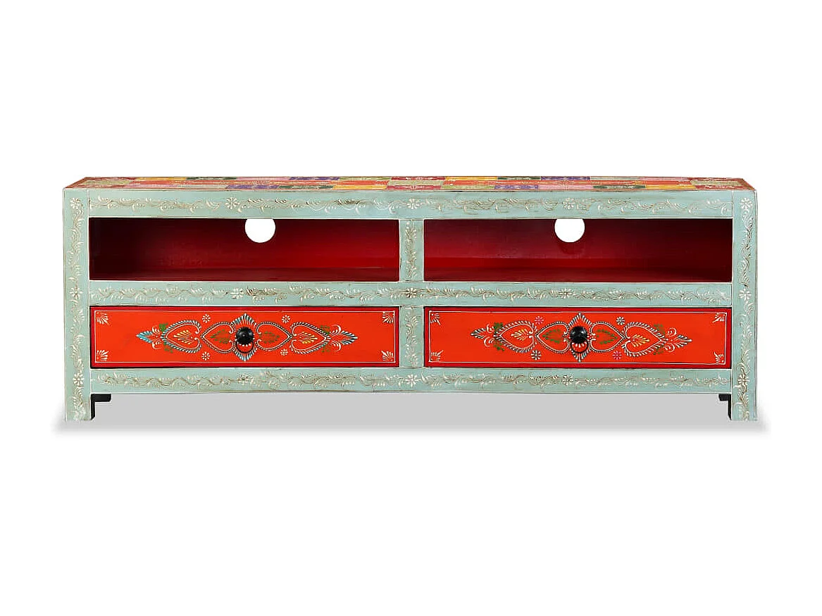 TV-Schrank aus massivem Mangoholz, handbemalt