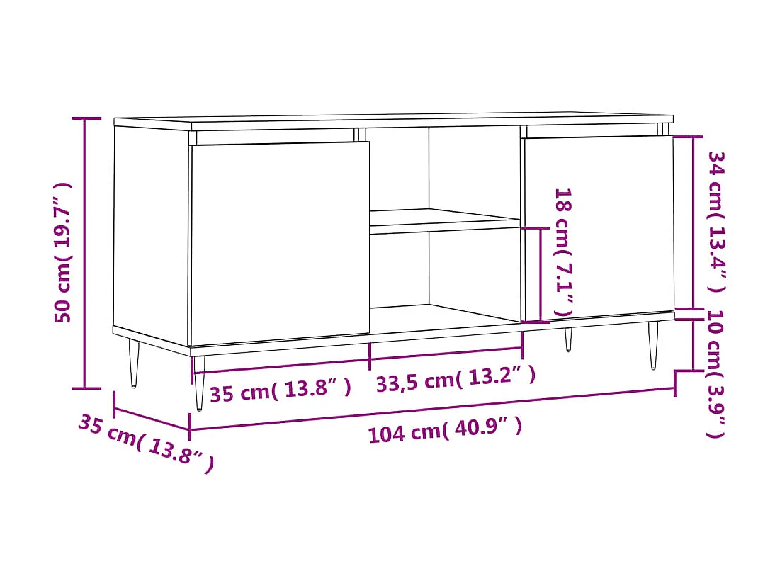 Mueble TV roble Sonoma 104x35x50 cm madera contrachapada