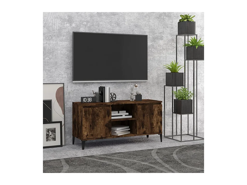 Meuble TV avec pieds en métal Chêne fumé 103,5x35x50 cm