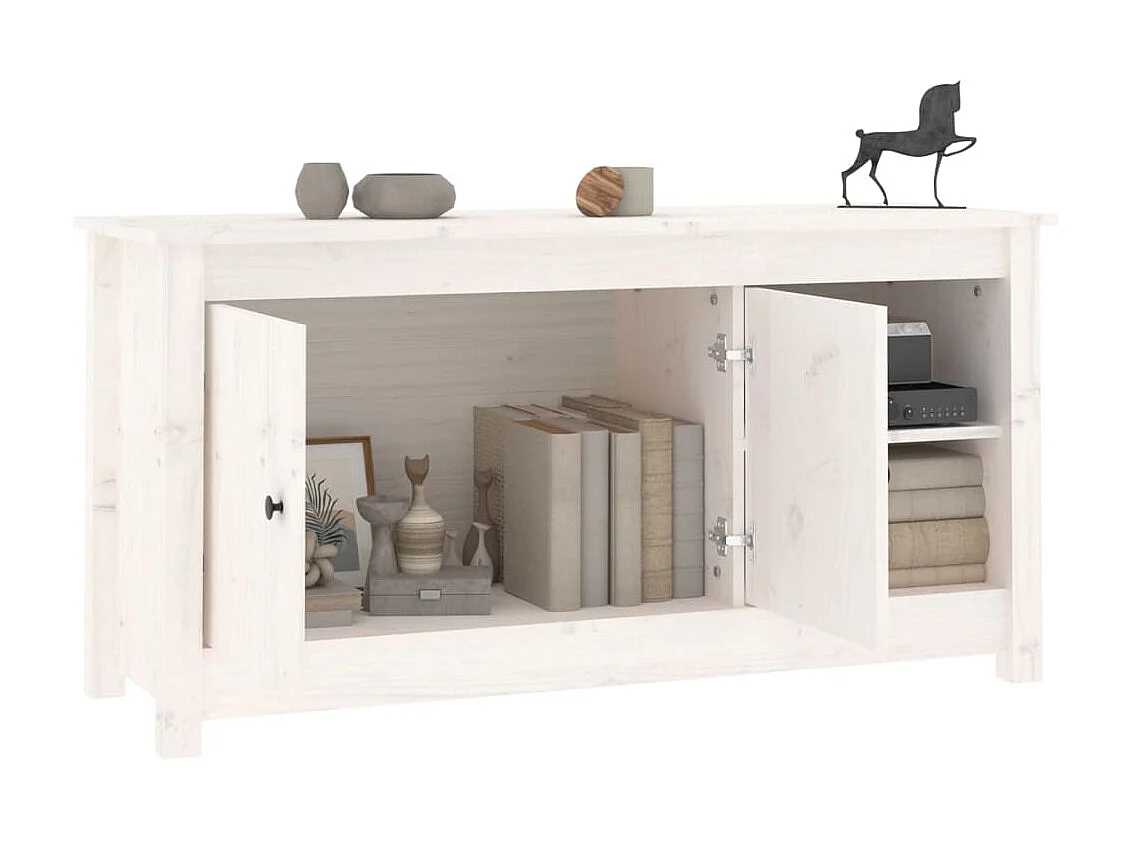 Mueble TV blanco 103x36,5x52 cm Madera maciza de pino