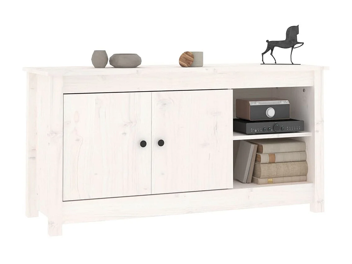 Meuble TV Blanc 103x36,5x52 cm Bois de pin massif
