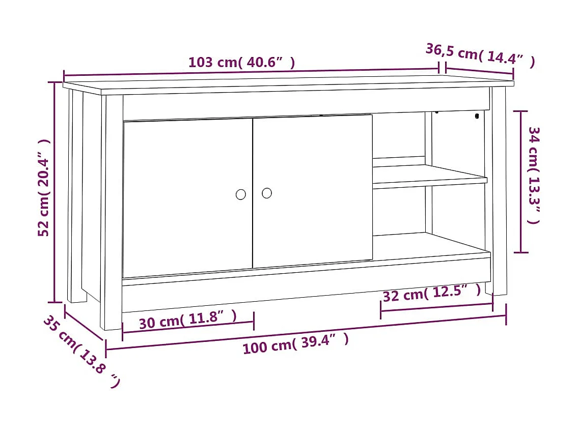 Meuble TV Blanc 103x36,5x52 cm Bois de pin massif