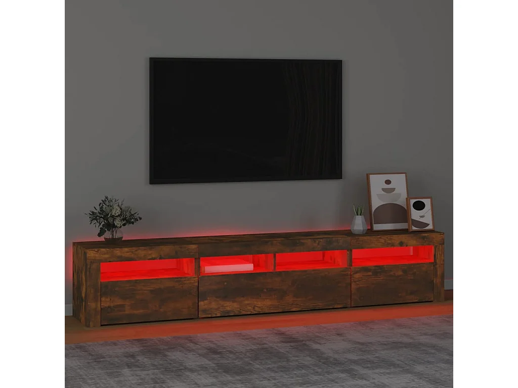 TV-Schrank mit LED-Leuchten, geräucherte Eiche, 210 x 35 x 40 cm