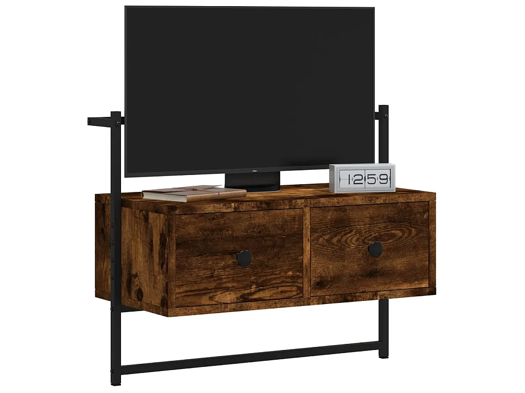 Gerookt eiken tv-wandmeubel 60,5x30x51 cm samengesteld hout