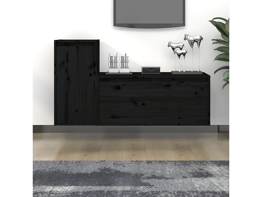 TV-meubel 2 stuks Zwart Massief grenenhout