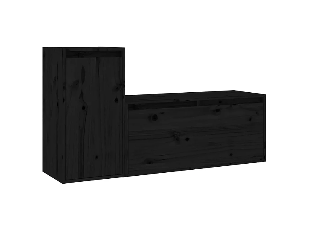 TV-meubel 2 stuks Zwart Massief grenenhout