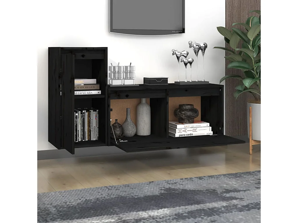 TV-meubel 2 stuks Zwart Massief grenenhout