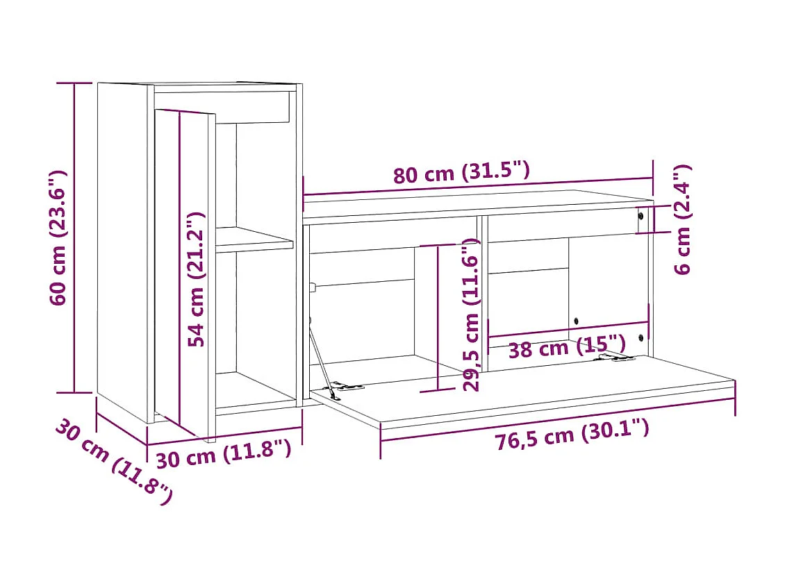 TV-meubel 2 stuks Zwart Massief grenenhout