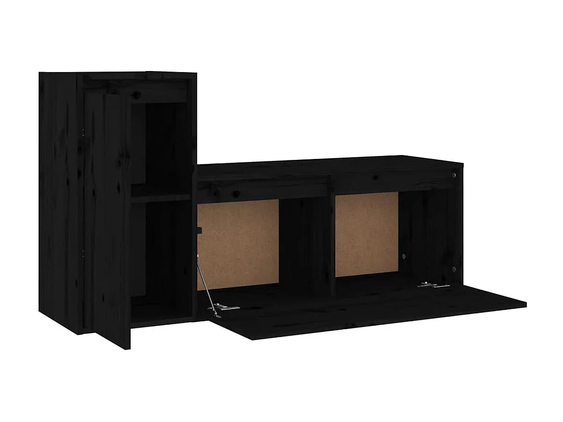 TV-meubel 2 stuks Zwart Massief grenenhout