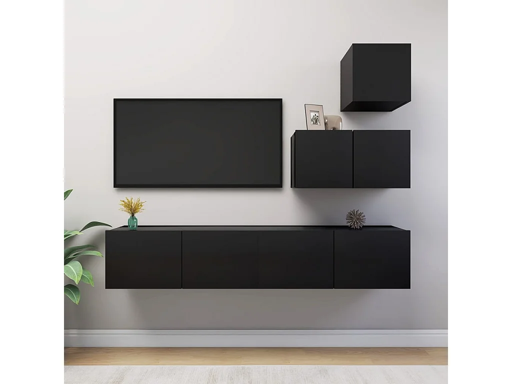 Ensemble de meuble TV 4 pcs Noir Aggloméré