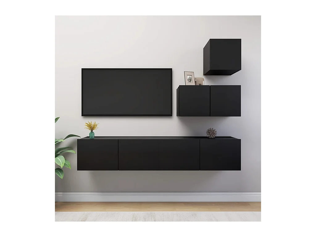 Ensemble de meuble TV 4 pcs Noir Aggloméré