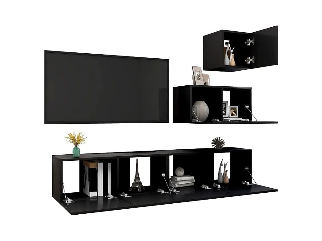 Ensemble de meuble TV 4 pcs Noir Aggloméré