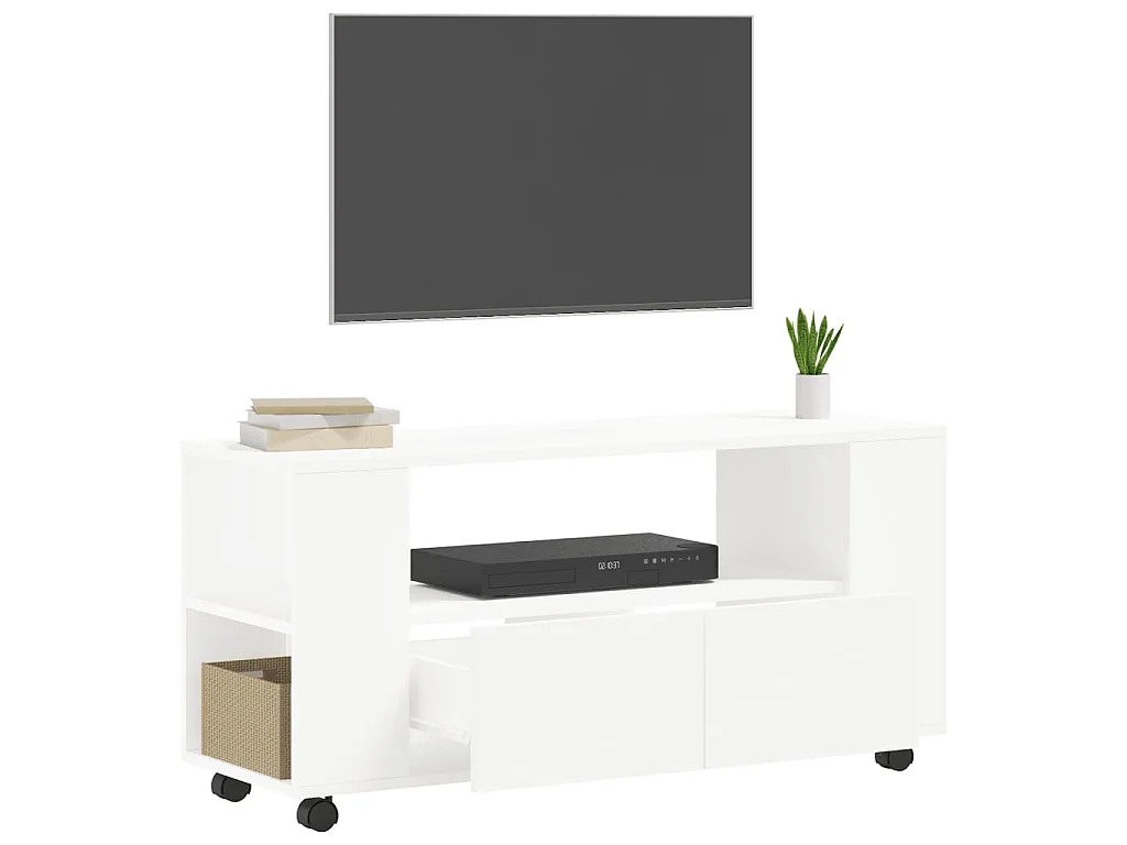 Meuble TV blanc 102x34,5x43 cm bois d'ingénierie